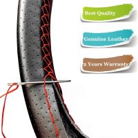 ปกพวงมาลัยหนังแท้แบบทำมือ Uiversal 38ซม. SUV พวงมาลัยรถยนต์หุ้มพวงมาลัยบราบนพวงมาลัยอุปกรณ์เสริมรถยนต์