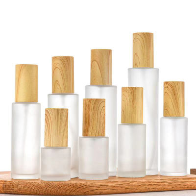 20/30/50/100ML 20/30/50/100ML Wood Frosted Glass Spray Bottle Lotion Pump Liquid Sprayer Fine Mist Refillable Wooden Cap Perfume Bottles