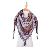 {Warm scarf}Boho ผ้าพันคอผู้หญิงฤดูหนาวผ้าฝ้ายผสมคอห่อยาวอบอุ่นชาติพันธุ์พิมพ์สามเหลี่ยมพู่ผ้าคลุมไหล่อเนกประสงค์