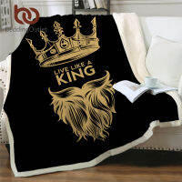 BeddingOutlet Crown Sherpa Blanket Black Yellow Furry Blanket Mustache Hipster Soft Fluffy Blanket Beard Cobertor 150x200cm