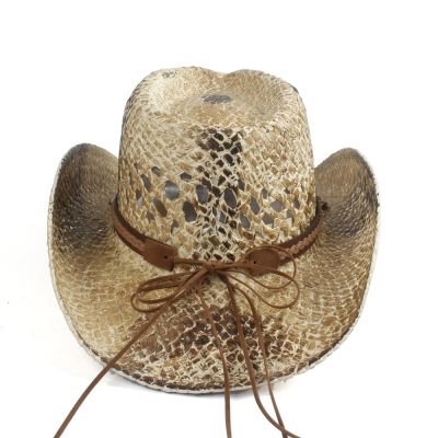 หมวกคาวบอยตะวันตกฟางโบฮีเมียนแฮนด์เมดสำหรับผู้หญิงผู้ชายหมวกกันแดดแจ๊สขนาด56-58ซม.