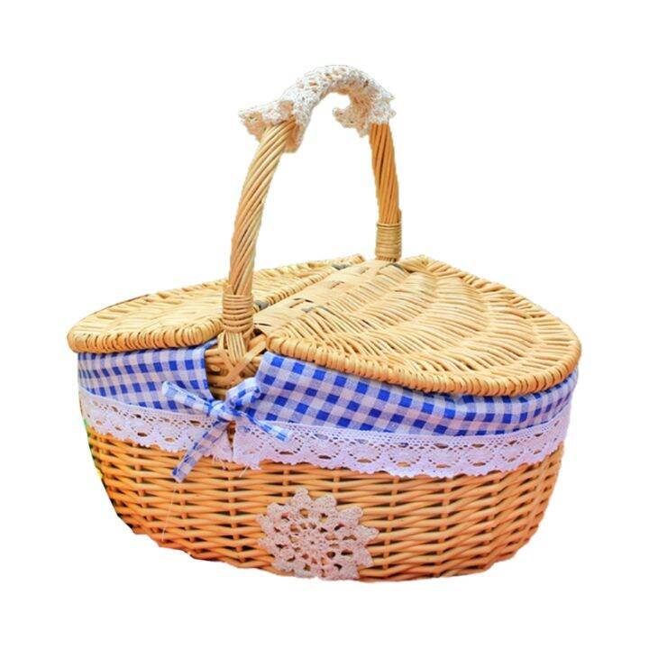 Rattan Outdoor Picnic Basket Country Style Wicker Hamper with Lid and Handle Quality Liners Food
