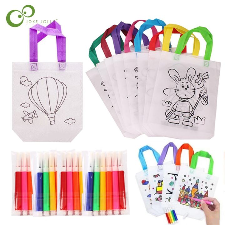 5-sets-diy-graffiti-bag-with-markers-handmade-painting-non-woven-bag-for-children-arts-crafts-color-filling-drawing-toy-gyh