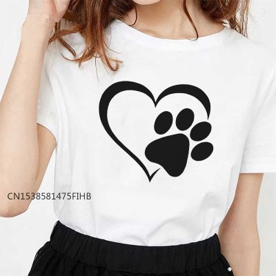 New Cute Love Dog Paw Print T Shirt Women Fashion Premium Tops Shirt Female T-Shirt Summer Casual Harajuku Vintage Basic Tshirt