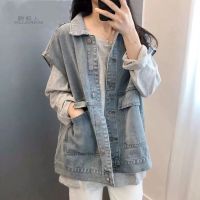 Workwear vest denim jacket牛仔马甲女宽松个性休闲大口袋复古潮流背心外搭