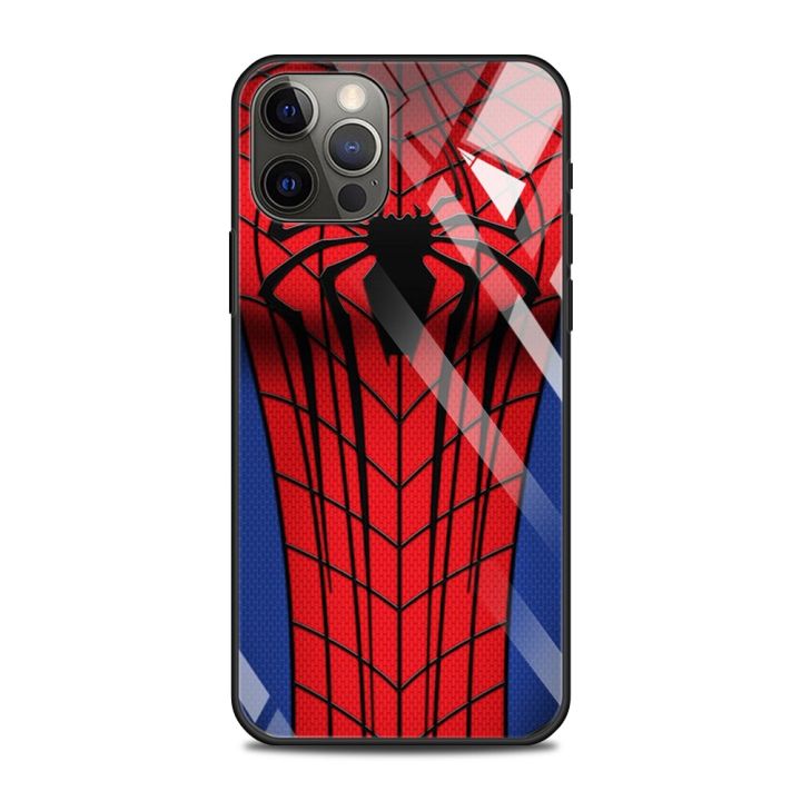 สินค้าใหม่มีในสต็อก-เคสกระจกเทมเปอร์สำหรับ-iphone-14-12-11-pro-max-13-12-mini-x-xr-xs-max-8-7-6s-plus-เคสโทรศัพท์-marvel-spider-iron-man