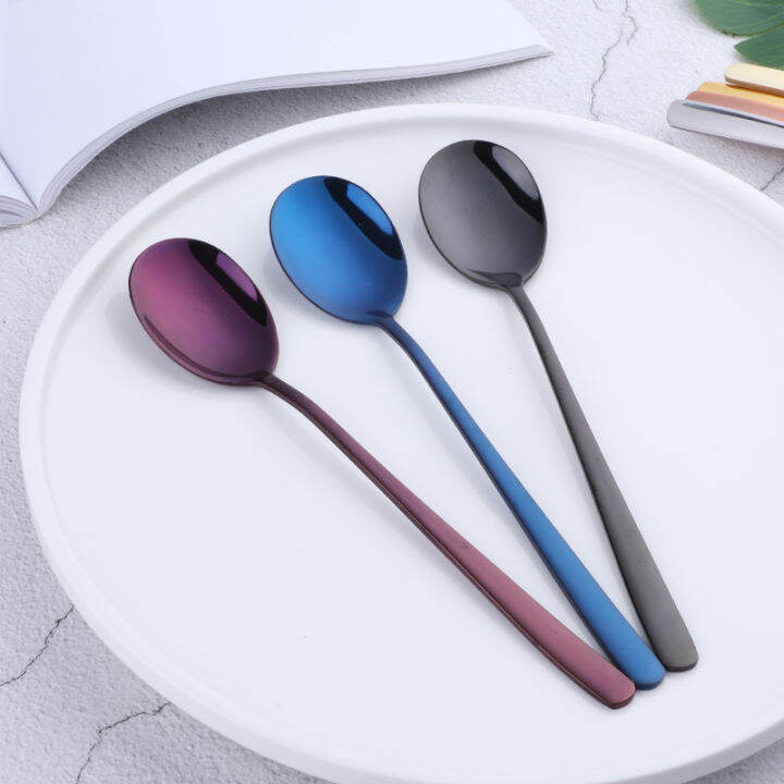 buyer-star-21cm-stainless-steel-dinner-spoon-6-piece-colorful-rainbow-long-handle-ice-cream-dessert-tea-coffee-spoon-flatware