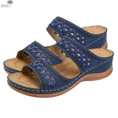 Amart รองเท้าแตะผู้หญิงพิมพ์ลายดอกไม้สีล้วนรองเท้าแตะเก๋ไก๋เปิดนิ้วเท้าระบายอากาศได้ดีสำหรับชายหาดฤดูร้อน