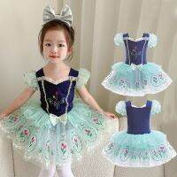 [Free ship] Girls ballet dance costume with hidden buckle open file and cross-border printed dress mesh performance