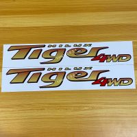 สติ๊กเกอร์* TIGER D4D 4WD สีแดง ปี 2002 ติดข้างท้ายกระบะ Toyota Hilux ( ราคาต่อคู่ มี 2 ชิ้น )