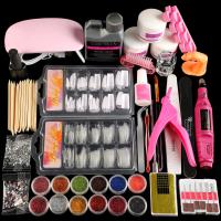 Pro Acrylic Nail Kit Full Manicure Set With Nail Lamp Drill Machine Acrylic Powder Liquid Glitter Nail Tips Nail Art Tools Kit