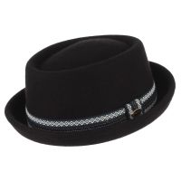 หมวกผ้าขนสัตว์ 100% ลาย Porkpie สีฟ้าสําหรับผู้ชาย/ผู้หญิง Fedora