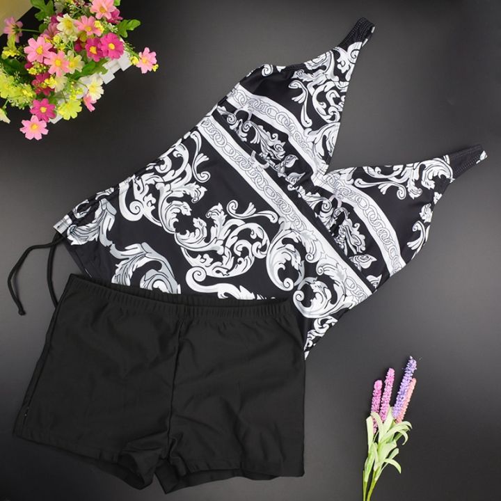 plus-size-women-two-piece-swimwear-women-v-neck-set-swim-wear-black-print-bathing-suit