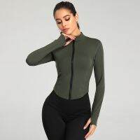 Women Full Zip-up Yoga Top Workout Running Jackets with Thumb Holes Stretchy Fitted Long Sleeve Crop Tops Activewear