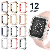 Bling Case for Apple Watch 44mm 40mm 42mm 38mm Hard PC Double Row Crystal Diamond Plated Cover Shockproof Bumper Protective