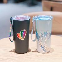 Starbucks Cup Valentines Day Rainbow Love Sea Blue Retro Mermaid Double Tails Companying Cup Hand Rope Stainless Steel Water Cup