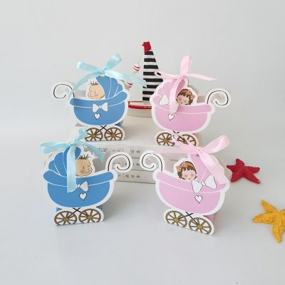 10/20/30pcs Laser Cut Stroller Candy Box Baby Carriage Favor Gift Box Baby Shower Bag With Ribbon Birthday Party Favor Supplies Gift Wrapping  Bags