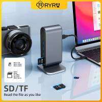 RYRA 12 In 1 Type C ฮับ USB แท่นวางมือถือแนวตั้งแยก USB-C อะแดปเตอร์อีเทอร์เน็ตที่อ่านทีเอฟ4K PD 100W สำหรับแล็ปท็อป PC