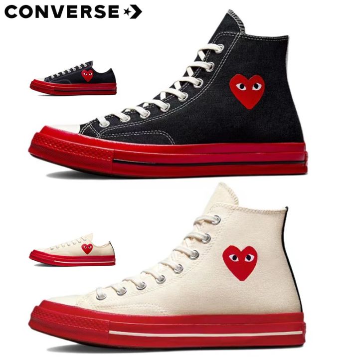 converse comme des garcons PlAY x chuck all star 1970s ox black and red  cream high-top low-top canvas shoes 