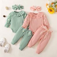 3Pcs Infant Newborn Baby Girls Fall Outfit, Daisy Print Long Sleeve Romper + Belted Pants + Headband Set Toddlers, 0-18 Months  by Hs2023