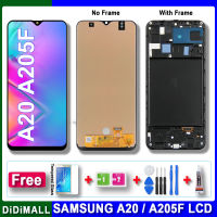 หน้าจอ TFT/OLED สำหรับ Samsung Galaxy A20 A205จอแสดงผล LCD แบบสัมผัสหน้าจอ A205FN SM-A205F พร้อมอะไหล่เปลี่ยนเฟรม