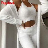 Birthday Outfits Lounge Wear Women Clothing 2020 Autumn Winter y V-Neck Plush Trousers Three Piece Suit Female Matching Sets