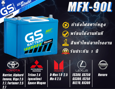 ขายปลีกราคาส่ง แบตเตอรี่รถยนต์ MFX90L /R  85D26 จากโรงงานราคาพิเศษ GS Battery แบตกึ่งแห้ง (Maintenance Free) MFX90 L R รถเก๋ง รถกระบะ - 80 แอมป์