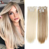 Leeons Synthetic 6pcs/set Long straight Hair Extensions 16Clip In Hair Extensions Ombre Honey Blonde Dark Brown Thick Hairpieces