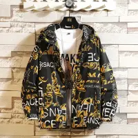 Mens Printed Streetwear Jackets Hooded Zipper Outwear Oversized Loose Windbreakers Coat Waterproof Hip Hop Varsity Jacket Men