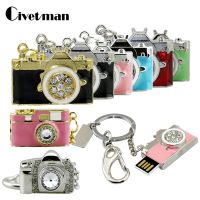 Crystal Camera Keychain USB Flash Drive 128GB Metal Camera Pen Drive 8GB 16GB 32GB 64GB Pendrive 256GB USB 2.0 Memory Stick Disk