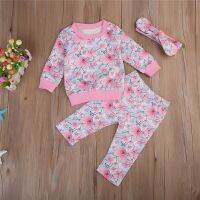 Newborn Kids Babys 3 Piece Sets Floral Top Long Sleeve Sweatshirt +Long Pants +Headband Kid Baby Girl Clothes Autumn Outfits  by Hs2023