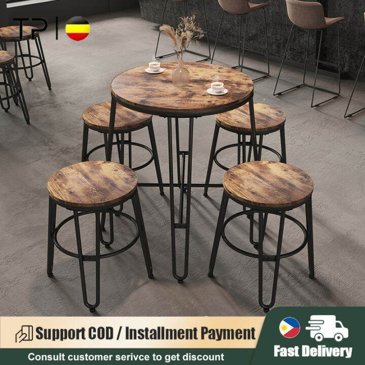 TP Solid Wood Cafe Table Wrought Iron Round Table Restaurant Tables And
