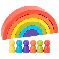 ของเล่นไม้ Rainbow Stacking Toy บล็อกไม้สายรุ้งครึ่งวงกลม Montessori