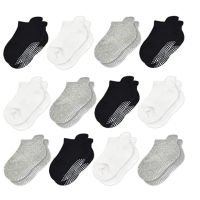 6 Pairs Cotton Childrens Anti-slip Boat Socks Boys Girl Low Cut Floor Kid Sock with Rubber Grips 1-5Years