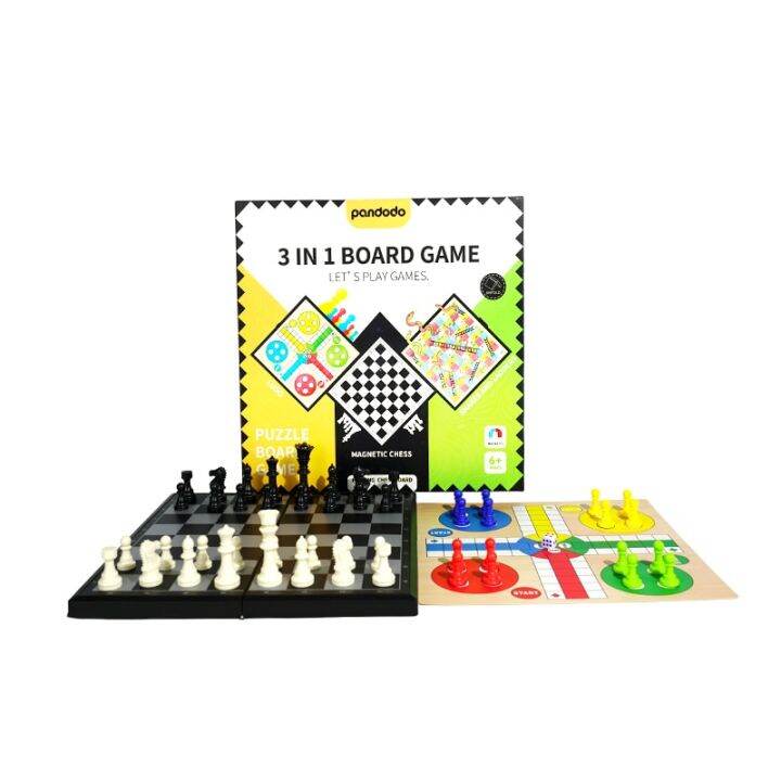 PANDODO 3 in 1 Board Game Chess Ludo & Snakes and Ladders Party Game ...