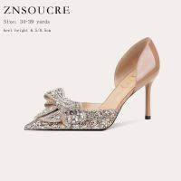 708-67 French butterflies married female high-heeled shoes heel shoes pointed crystal diamond not tired feet dress shoes