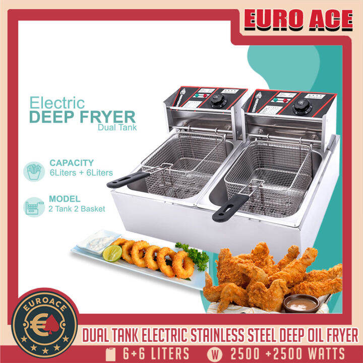 EURO ACE Double Deep Fryer Electric Stainless Steel Deep Oil Fryer
