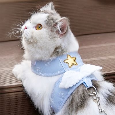 （PAPI PET）น่ารักสัตว์เลี้ยงแมวเทียมจูงชุดปรับแสงลูกสุนัขลูกแมวเทียมเสื้อกั๊กชิวาวาเดินตะกั่วจูงแมวอุปกรณ์แชท
