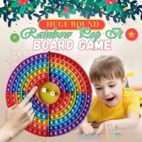 Huge Round Rainbow Pop It Board Game Squeeze Toy Fidget Toys Dice Chess Board Pure Silicone Rainbow Bubble Pressing Anti Autism