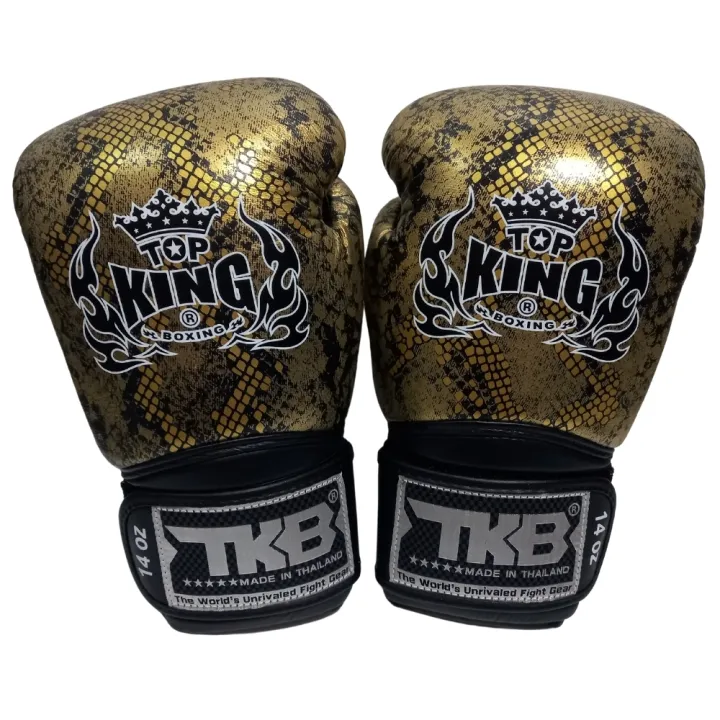 Top King Boxing Gloves Snake Blackgold (14 oz.) Genuine leather Muay