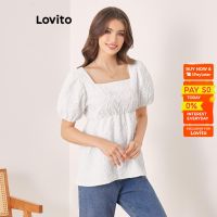 เสื้อเบลาส์แขนพอง Lovito Preppy สำหรับผู้หญิง L56ED036 (สีขาว) เสื้อเบลาส์ผู้หญิงแขนพอง Lovito Preppy L56ED036 (สีขาว)