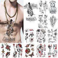 Praying Spades Arm Temporary Tattoo Sticker Gun Rose Flower Waterproof Tatto Virgin Mary Body Art Fake Tatoo Men Women Stickers