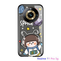 เคส Realme 11 Pro 5G Realme 11 Pro + 5G หรูหรา5G หมีขาวการ์ตูนแมวนาซ่ากาแล็คซี่กระจกนิรภัยมันวาวด้านหลังขอบนุ่มเคสใส่โทรศัพท์