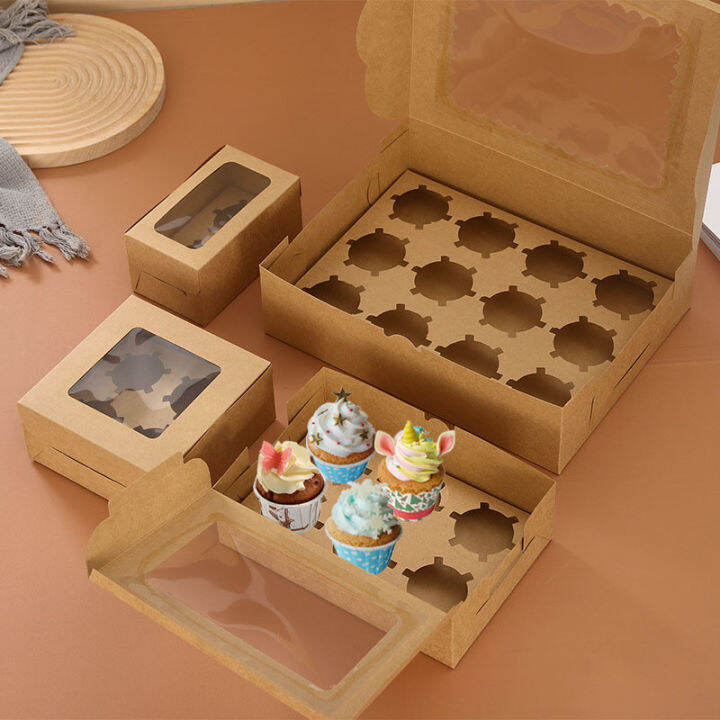 【hot 🔥】Kraft Paper Box Grid Visible Cake Egg Tart Storage Case with