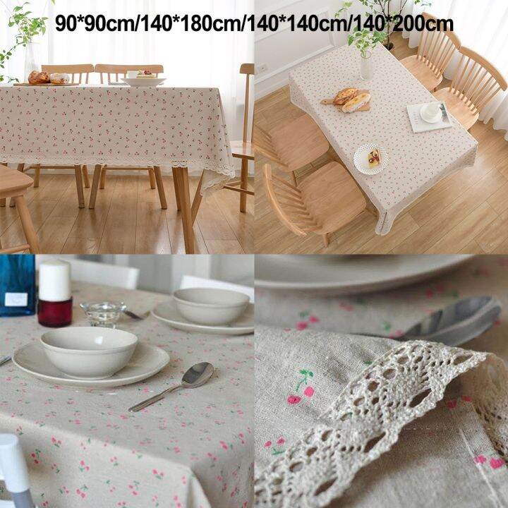 Square Tablecloth Table Cover Flower Pattern Kitchen Table Cloth W/Lace