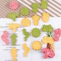 8pcs Hawaiian Cookie Cutter Set 3D Palm Leaf Flamingo Cactus Fondant Embossing Mould Summer Birthday Luau Tropical Party Decor Bread Cake  Cookie Acce