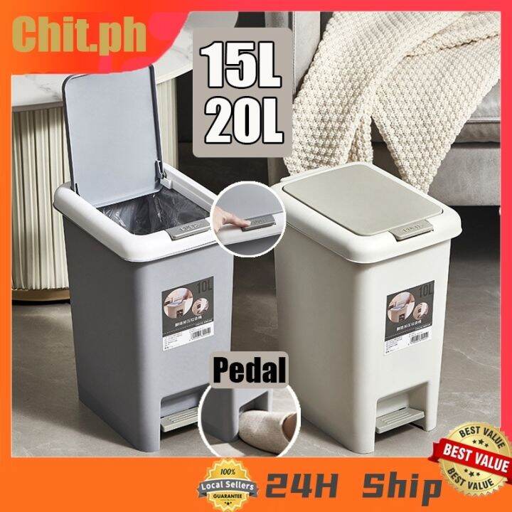 Chit 20L Foot Pedal Press Type Trash Can with Cover Wastebasket Garbage