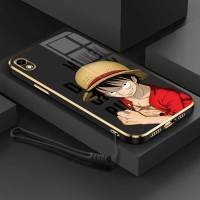 เคสสำหรับ Vivo Y91C หรูหรา,เคสป้องกันกล้องการ์ตูน OnePiece Luffy เคสโทรศัพท์ขอบชุบฝาครอบซิลิโคนนิ่มพร้อมฟรีสายคล้อง