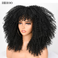 16Short ผม Afro Kinky Curly วิกผม Bangs สำหรับผู้หญิงสีดำคอสเพลย์ Lolita สังเคราะห์ธรรมชาติ Glueless สีน้ำตาลผสมสีบลอนด์วิกผม-Kuosie