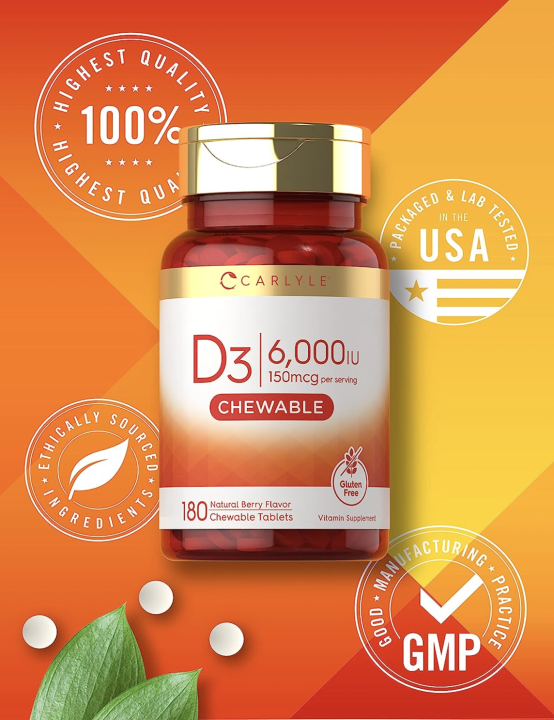 Carlyle Vitamin D3 6000 IU 180 Chewable Tablets Natural Berry exp 2025 Lazada PH
